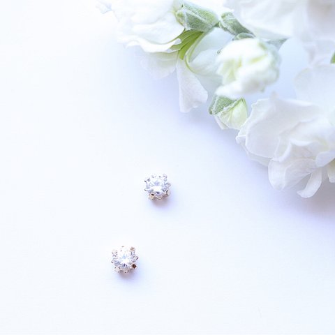 mini gold zirconia...   一粒ピアス/樹脂ノンホールピアス（イヤリング）4mm