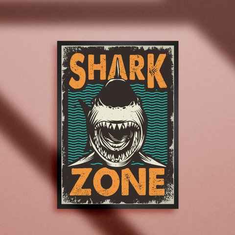 アメリカン サメ 危険ゾーン サーフィン 注意 ポップアート カフェ ★A4アートポスター