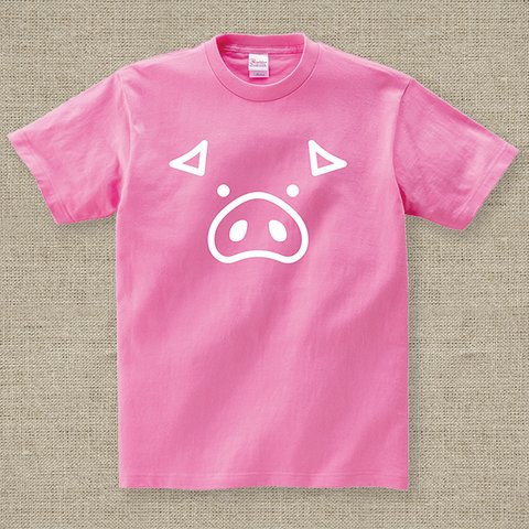 【アダルトサイズ】 ブタの顔 ピンク Tシャツ