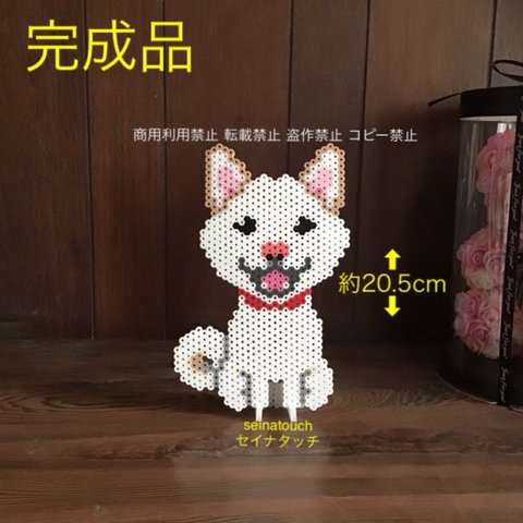 完成品　seinatouchオリジナルアイロンビーズ完成品　柴犬　白柴③