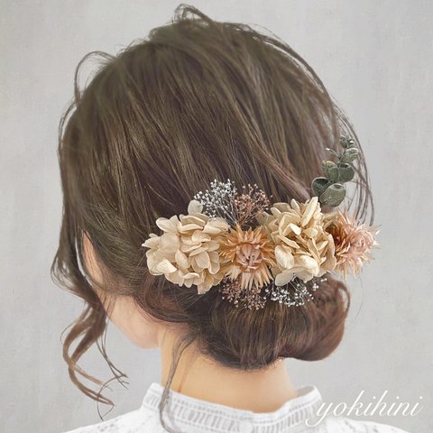 ウェディングヘッドドレス ＊ 結婚式 前撮り プリザーブドフラワー 髪飾り ヘッドパーツ ヘアアクセサリー 花嫁 新婦 グリーン 緑 くすみ系　ブライダル　披露宴