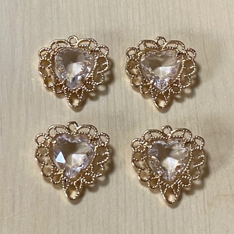 GOLD CLEAR HEART LACE CHARM PARTS