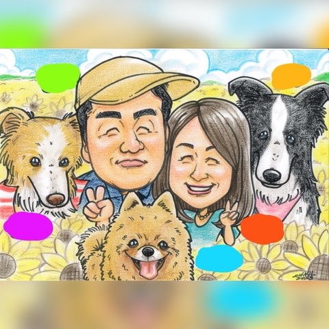 似顔絵オーダー♫   家族　アイコン　ペット・犬・猫家族や大切な方へ記念日プレゼント♡ 還暦　古希　喜寿祝い　結婚式　ウェルカムボード　誕生日　出産祝いなどありがとうの気持ちを込めて💕✨