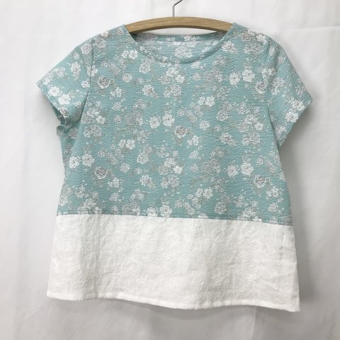 【SALE☆30%OFF】花柄　切り替え　短丈ブラウス