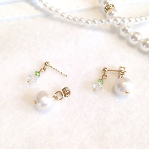 ♥ キャッチにコットンパールを・・・ ピアス