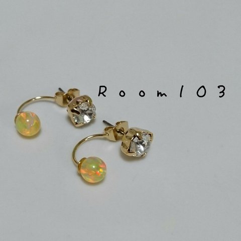 【再販】スワロ&京都オパールのピアス〜黄色〜＊Ｒｏｏｍ１０３＊