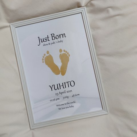 【ﾌﾚｰﾑなし】02.Just Born / 手形･足形記念 / 記念日ポスター(A4size)