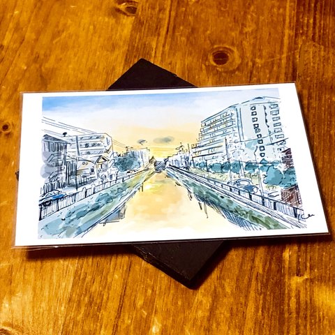 風景イラスト「夕焼け」ポストカード2枚セット