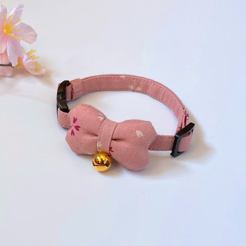 [ ぷっくり桜の花びらリボン × 桃色 ]  猫　首輪　猫用首輪