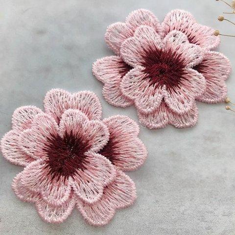 4枚  ピンク系　フラワーパーツ  花　オーガンジー  刺繍 