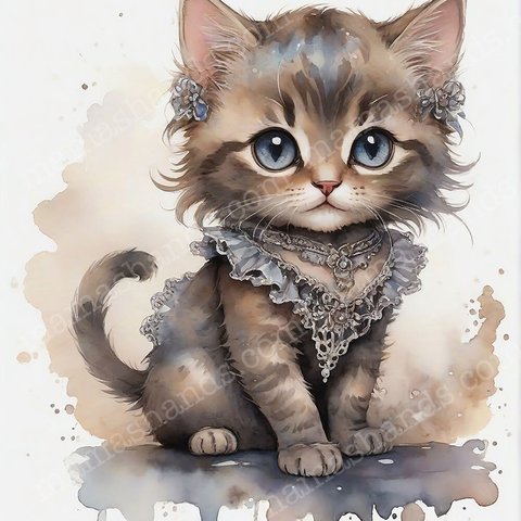 おしゃれな 可愛い 茶色の子猫の水彩画 イラストアート SNSアイコン（デジタルコンテンツ ダウンロード販売）