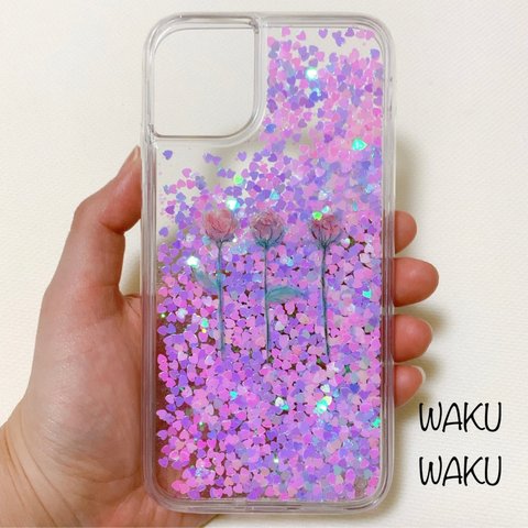 薔薇 花 グリッターケース クリア  Galaxy ギャラクシー キラキラ かわいい ラメ おしゃれ キレイ オススメ カラフル ピンク ハート シンプル iphone14ケース　14Pro 