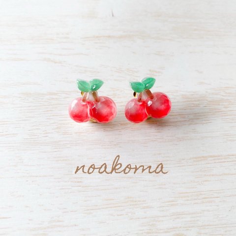 noakoma＊ fruits - cherry イヤリング ＊ アレルギー対応 ＊ フルーツ デザイン キッズ ティーンズ アクセサリー イベント 学生 果物 くだもの チェリー さくらんぼ 可愛い