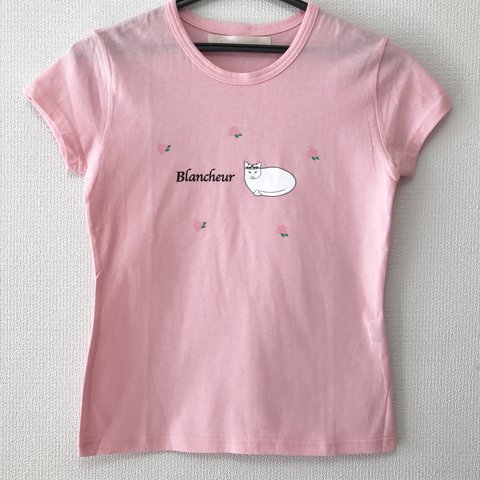 ビジュー付き白猫Tシャツ【ローズ/ピンク】