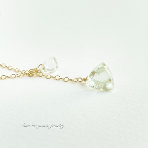 14kgf green amethyst × crystal necklace