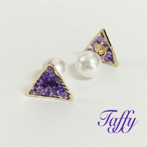 Taffy　パールキャッチ付き トライアングルシェルピアス・パープル(S）(M)