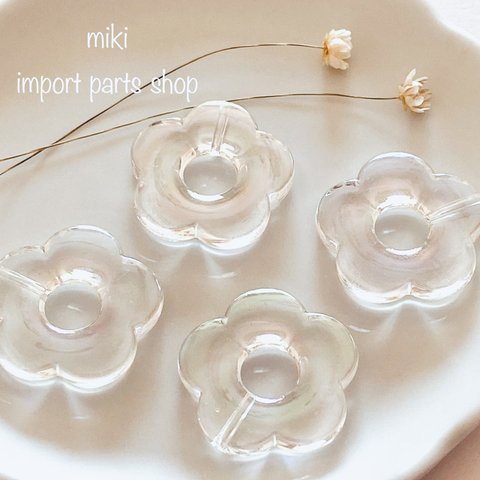 【4pcs】フラワー　花　クリア　オーロラ　アクリル　パーツ