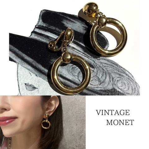 0829VINTAGE EARRING Monet  モネ　GDフープ　クラシックヴィンテージ　イヤリング　アンティーク  クラシカル　花　フラワー　大ぶり　フォーマル　和　カジュアル　ビジュー結婚式