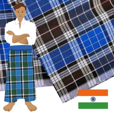 【商用可】南インドの涼しいボトムズ ルンギ布「STITCHED（縫い合わせ済み）」 77