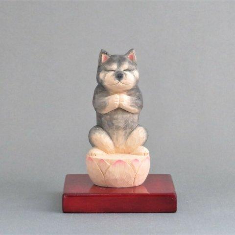 木彫り　犬仏さま　黒柴犬　犬仏1906
