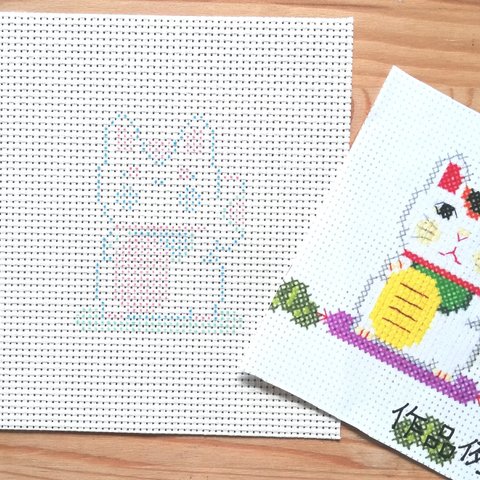 まねきねこ　刺繍図案記入済布　【送料無料】