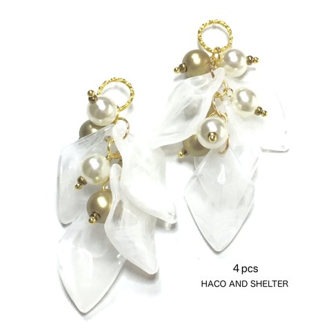 4pcs★leaf marble tassel・ice clear&white（アクリルビジューチャーム）