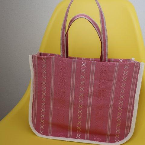 博多帯　ピンク×グレー　帯バッグ　～着物リメイク～　obi bag 