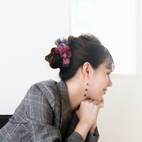 【party】mini | ルージュ | 彩る咲き編みバレッタ/ヘアクリップ