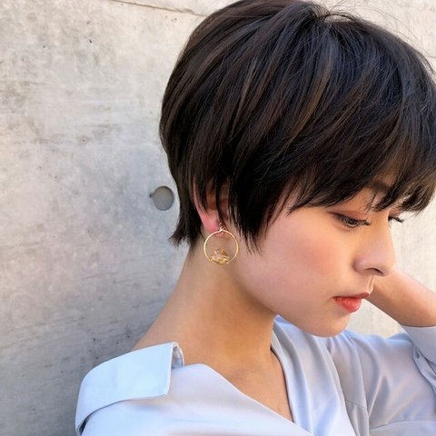 14kgf*宝石質 Champagne Quartz Circle stud pierced earring / earring