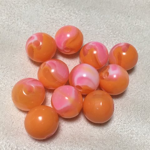 12個 （！）レジンビーズ マーブル 丸玉 1.1センチ ピンク オレンジ 可愛い 春