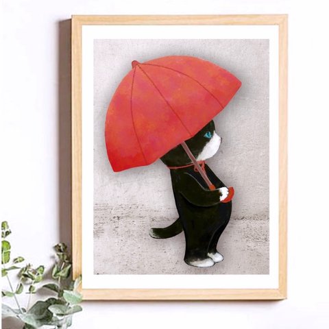 アートポスター「佇む雨降り子猫」