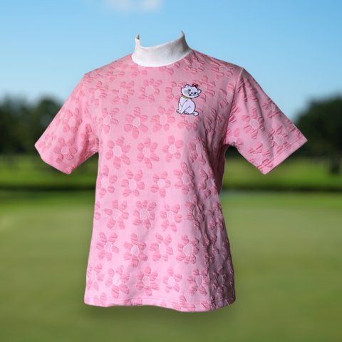 【敬老の日】HBD GOLFレディース【Mサイズ】お花模様の尾州ジャカードカットソー　ゴルフウェア　モックネック　ハイネック