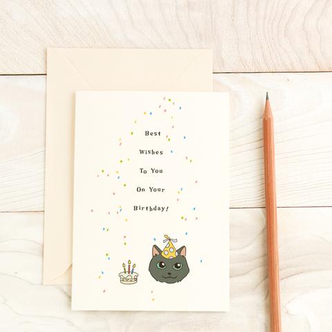 猫イラスト　お誕生日カード（毛色が選べます）