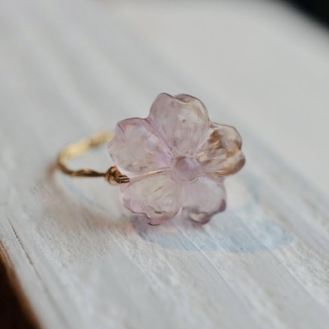 桜フローライト  すみれ色13mm /k14gfリング