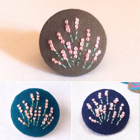 刺繍ブローチ　ラベンダー サーモンピンク