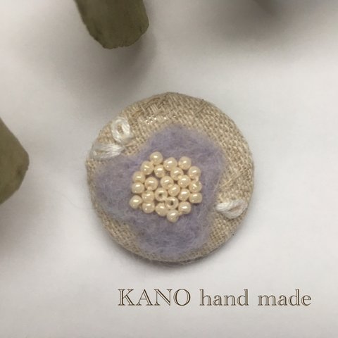 羊毛フェルト 刺繍 グレイッシュ パープルのお花のヘアゴム