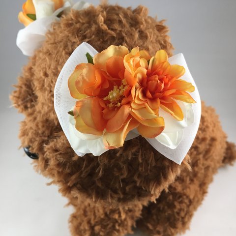 愛犬用 花の髪飾り　ヘアクリップ　オレンジローズ　2個セット　ハロウィン クリスマス プレゼント　1821-D3