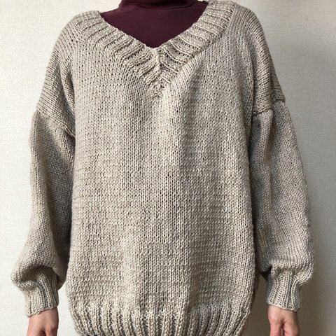 ［送料無料］手編みメンズセーター（ベージュ）