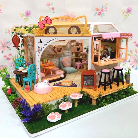 『CAT   CAFE  GARDEN 』ミニチュアドールハウス完成品