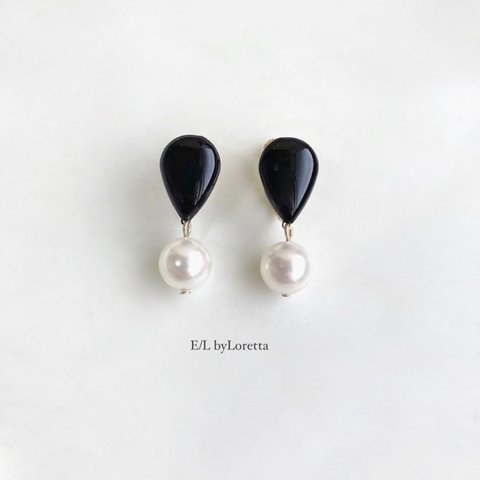 Color shizuku pearl pierce/earring (Black) [cc]