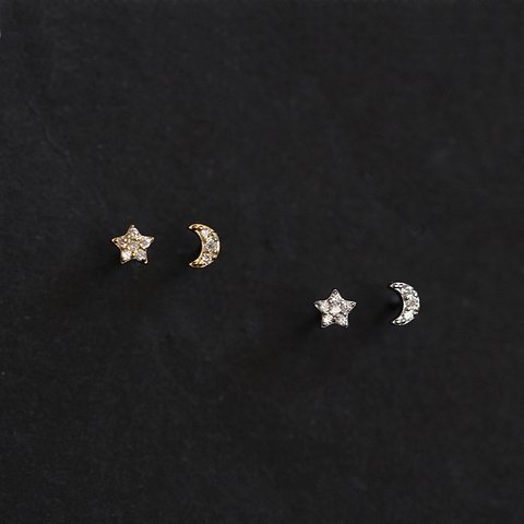 ピアス　シルバー925 　小ぶり mini 月　星　ピアス 金属アレルギー対応　小さめ　セカンドピアス　重ねつけ　レディースピアス　silver925