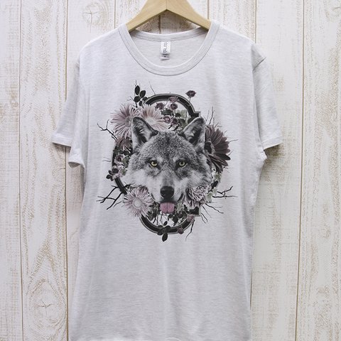 ronronWOLF Tee　Flower Frame（ヘザーホワイト） / R023-TT-HWH