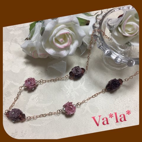 薔薇のロザフィ＊小箱型♡チェーンロングネックレス(ピンクゴールド)