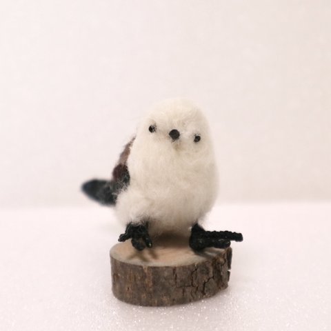 【シマエナガ】キャップサイズのミニシマエナガ/ミニチュア　置物　羊毛フェルト　野鳥　雀　鳥　撮影　小物　撮影道具