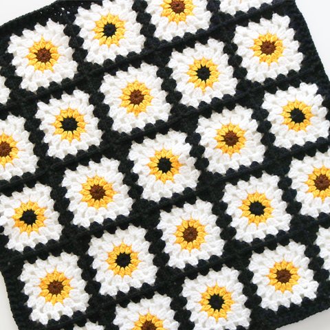 空調対策[M]向日葵クロシェケット Crochet blanket/sunflower/black