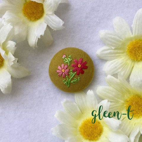 コスモス🌼ミニ刺繍ブローチ(ヘアゴム可) 