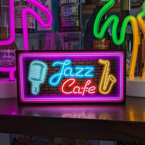 JAZZ ジャズ カフェ ジャズ喫茶 サックス スウィング ライブバー レコード 店舗 自宅 パーティー イベント ミニチュア ランプ 照明 看板 置物 雑貨 ライトBOX 電飾看板 電光看板