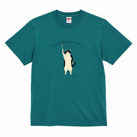 Tシャツ　星に願いを　白黒猫　濃色系