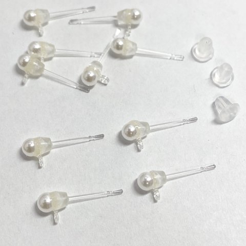 【10個】樹脂ピアス パール 4mm カン付き アレルギー対応