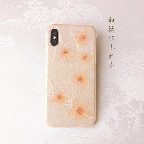 和風 和紙 淡色オレンジの花 iPhone 和柄 スマホケース【iPhone/その他対応あり】 